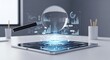 © Yusri Adi - Digital Data Analysis Magnifying Glass Hologram Tablet Technology