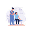 © borneo - Physical therapist assisting a patient with arm rehabilitation in a clinic setting.