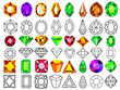 © Gregory - Geometric faceted gemstones in black and white line art style for jewelry design and illustrations and their color counterparts.