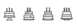 © Purnorup Dream IT  - Birthday cake line icons set celebration party dessert sweet cream pastry anniversary candle cake tiered wedding gateau bakery & more vector illustration with editable stroke.