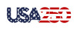 © angelmaxmixam - USA 250th independence day anniversary vector typography with American flag stars and stripes pattern. Patriotic design for the United States Semiquincentennial celebration in 2026.