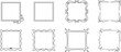 © Akter - Hand drawn decorative border and frame collection featuring elegant flourishes wavy lines and geometric square shapes for wedding invitations and creative labels.