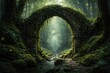 © AkuAku - Mystical stone arch wrapped in moss within an enchanting emerald forest passage