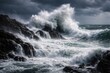 © TheWaterMeloonProjec - wild ocean storm with powerful waves breaking over coastal rocks