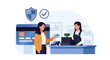 © Amie - Flat style vector illustration of person making payment with credit card and receipt icons, representing digital transaction, online shopping, and financial processing system
