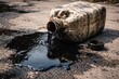 © vxnaghiyev - Old open plastic jug with black oil spill on concrete surface during day