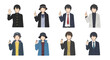 © Morning Dew - Anime style young men in various outfits pointing or waving