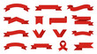 © Adi - Collection of various red ribbon banners and labels in different shapes and styles for decoration and design purposes on a white background