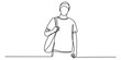 © Nikhil Ray - Minimalist single continuous line drawing of a young man carrying a bag over his shoulder today isolated on white background, Vector, illustration
