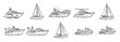 © Maestro - Variety of nautical vessel line drawings featuring yachts sailboats fishing boats and personal watercraft ideal for vacation and leisure concepts.