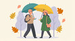 © Stocklab - Fall walk in the park with a couple holding umbrellas illustration