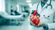 © Paul Anik - Doctor holding a realistic human heart model in a hospital setting