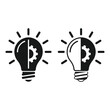 © nirob - Two light bulbs with gear inside and rays around them icon