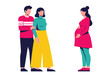 © Olga - Surrogacy Concept Illustration Featuring a Couple Meeting a Pregnant Surrogate Mother or Birth Parent for Adoption and Family Planning
