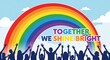 © Emann - Diverse group of happy people silhouettes under a colorful rainbow.