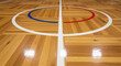 © ikhsan - Cartoon style graphic of a basketball court floor with a center circle free throw lane and colorful team markings vector illustration