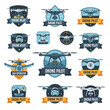 © Muhyidin - Collection of various drone pilot badges and emblems on a white background design