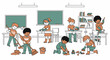 © Aziz - Children cleaning classroom illustration teamwork educational activity