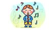 © Alvina - A cute cartoon boy playing a recorder flute.