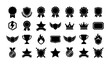 © Fariya - Black award icon set with 28 vector elements, trophy and medal silhouettes, achievement badges and shield symbols for gaming and business success