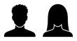 © Lamiya - Minimalist user profile avatar icons, black silhouette male and female headshot symbols, generic person placeholder vector set for web design
