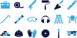 © Icon Set - Set of blue construction and renovation tool icons for building projects.
