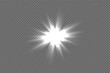 © Mariquita vector - Light glare. White glowing light flare with soft blurred rays on transparent background. Bright shining burst with smooth gradient illumination and radiant glow effect. Abstract vector illustration.