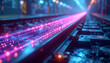 © HumblePride - Illuminated Railroad Tracks: A neon-lit perspective, focusing on railroad tracks disappearing into the distance. Bright, futuristic vision.