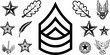 © Mahmoud - Army officer uniform insignia and military service symbol for authority command and soldier achievement featuring a simple black line art rank badge chevron pictogram – Black Vector Illustration