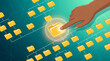 © Gambar - hand clicking folder on digital flowchart background