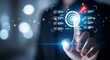© Ka Ab - Hand touching futuristic target with arrow, business strategy and goal achievement concept