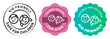 © bakhtiarzein - Collection of suitable for kids and safe for children labels featuring cute boy and girl face icons for product safety assurance and kid friendly certification in colorful pink green and black styles