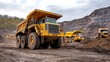 © Syad - Giant Yellow Dump Trucks Hauling Dirt Across a Mining Site