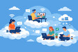 © Md Arifur Rahman - Remote Team Working on Cloud Computing Network with Wireless Technology for Virtual Office Collaboration. People Using Laptops and Tablets for Global Business Communication and Innovation.
