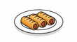 © namikaze - Three golden brown sausage rolls on a white plate with black border