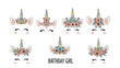 © Elias - Set of adorable unicorn faces with floral crowns, butterflies, and tiaras specially designed for birthday girl celebrations.