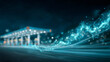 © Kingdola - Fueling Innovation: A conceptual visualization of a gas station overlaid with a dynamic network of digital lines representing the future of energy and connectivity, at night.