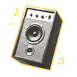 ©  Mariya Primakina - Isolated retro halftone musical speaker - paper cutout collage composition. Vintage zine style audio equipment design asset.