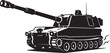 © mHs - Black silhouette of a military tank with long barrel and large tracks also transparent background