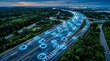 © Tahmina Kazim - Connected autonomous cars driving on smart highway at night.