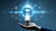 © Carlos Montes - Businessman holding AI light bulb with graduation cap icon, representing artificial intelligence in education, smart learning systems, online courses, digital transformation and e-learning technology.