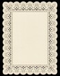 © MakeStories.com - Vintage cream lace doily frame with blank paper center on black background, elegant decorative border with copy space for invitation, menu or greeting card design.