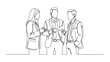 © Three - Continuous line drawing of a group of business professionals talking.