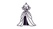 © Desi - Elegant Outline Drawing of an Off-Shoulder Ball Gown on a Mannequin, Isolated White Background