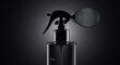 © MstManoara - Minimalist black and silver 2 oz spray bottle with atomizer bulb on a dark background for luxury cosmetic skincare and professional beauty product design