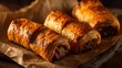 © Liem - Close-up of perfectly baked golden flaky sausage rolls with rich brown pastry, ready to enjoy.