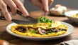 © Xc - A person cutting an omelet on a plate