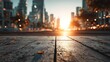 © Nina - Urban sunset bokeh background with textured paving stones and fallen leaves