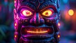 © semangka - A close-up of a vibrant tiki mask with glowing eyes
