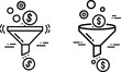 © NXTall - Sales funnel illustration with coins and gears income stream line art lead generation marketing business conversion strategy analytics